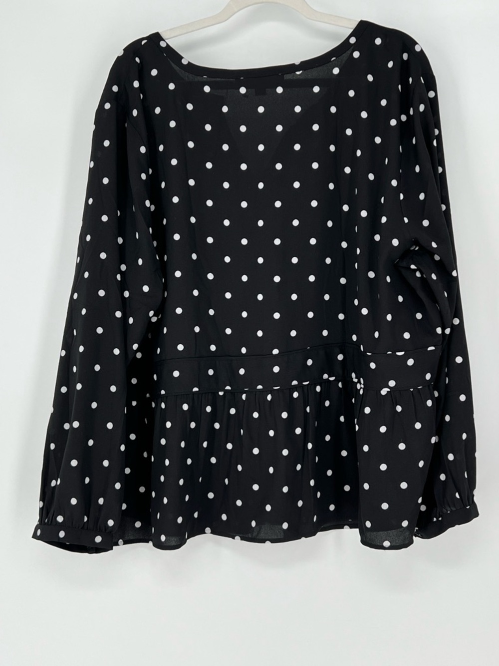 LOFT Black Polka Dot V-Neck Peplum Tunic - Picture 3 of 7